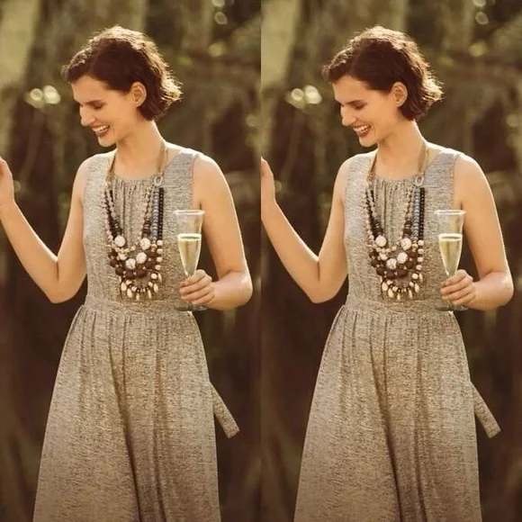 Anthropologie Shimmer Metallic Wide Leg Jumpsuit Romper Size XS Tie‎ Waist